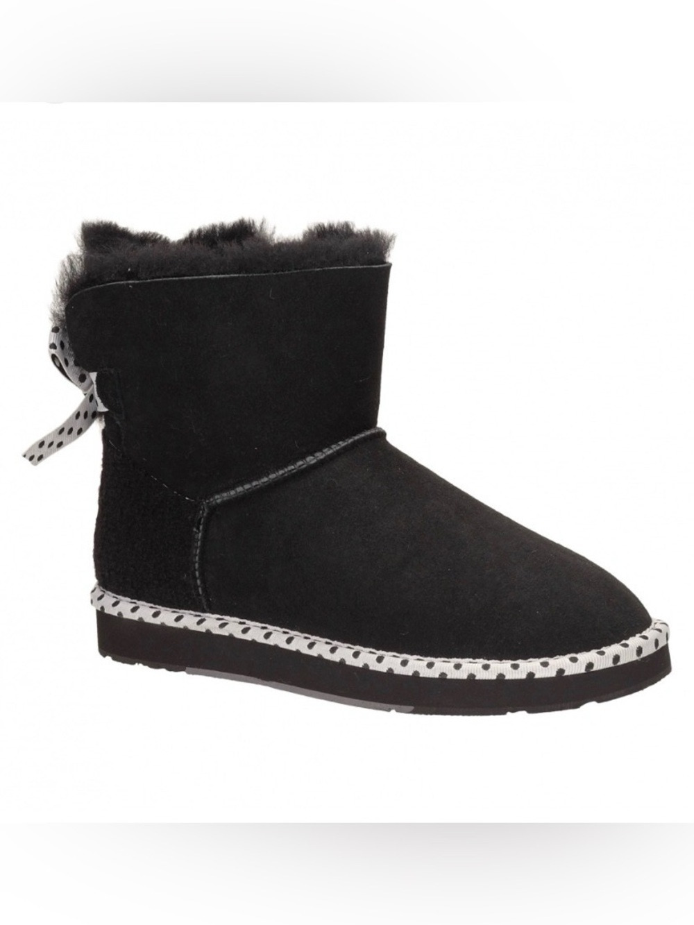 UGG Black Suede Faux-Shearling Ankle Bootie with Contrast Trim